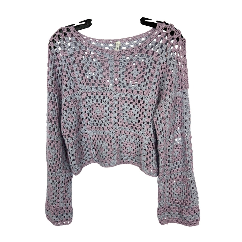 Dreamers Purple Blue Crochet Granny Square Boho Crop Sweater M/L